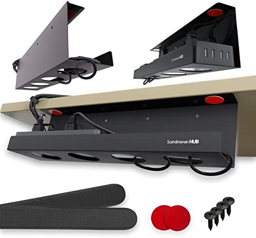Under Desk Cable Management Tray - No Drill Organizer for Glass Desk. Perfect Standing Cable Management Rack (Black Wire Tray - Single 17'') by ScandinavianHubCableTrays