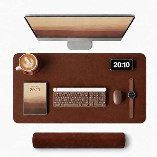 Leather Desk Mat & Mouse Pad - Desk Blotter Large 31.5X 15.8in by kongwaOfficeProducts