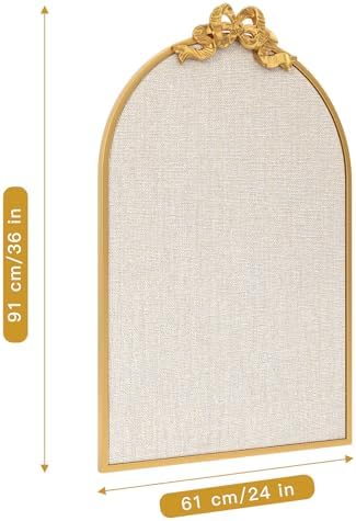 Vintage Gold Linen Cork Board, 24“X36” Arched Bulletin Board with Bow - Image 6