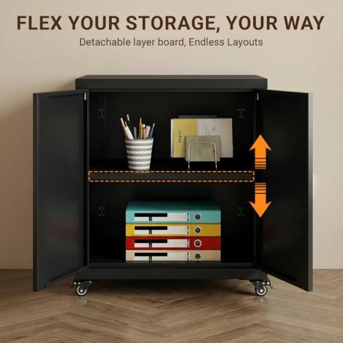 23.6" Metal Printer Stand with Storage Cabinet & Adjustable Shelf - Image 6
