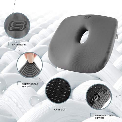 Skechers Seat Cushion Memory Foam,Donut Pillow Office Chair Cushion for Tailbone Pain Relief,Butt Pillow for Office Chair,Car seat Cushion,Long Sitting Office Workers,and Car Drivers,Grey - Image 3