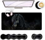 Large Keyboard Mouse Pad Set, Extended Mouse Pad+Keyboard Wrist Rest Support, Memory Foam Ergonomic Easy Typing, 4Pcs (31.5×11.8 in) Desk Pad Set for Office Home,Black Horse by Unknown