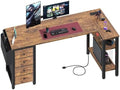 Lufeiya L Shaped Computer Desk with Drawers & Storage Shelves, 55 Inch Corner Desk with Power Outlet for Home Office Bedroom, L-Shaped Teen PC Gaming Desks with Fabric Drawer, Rustic Brown by LUFEIYA