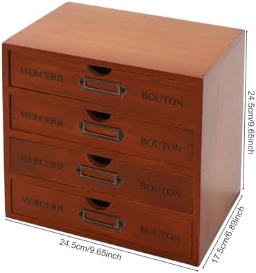 Wooden Storage Organizer with 4 Drawers, Vintage Desktop Wooden Drawers Cabinet, Desktop Organizer for Office, Home, Desk, Bedroom - Image 3