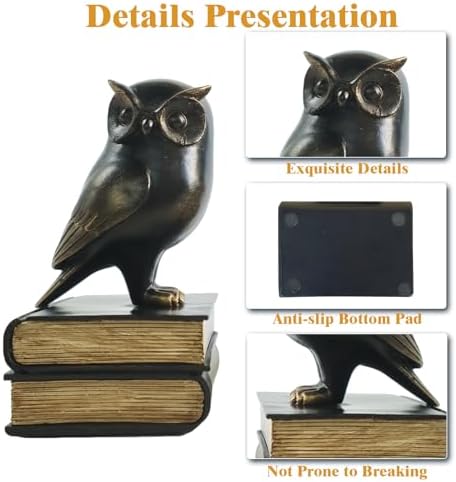 Dosker Owl Decorative Book Ends for Shelves (Black) - Image 3
