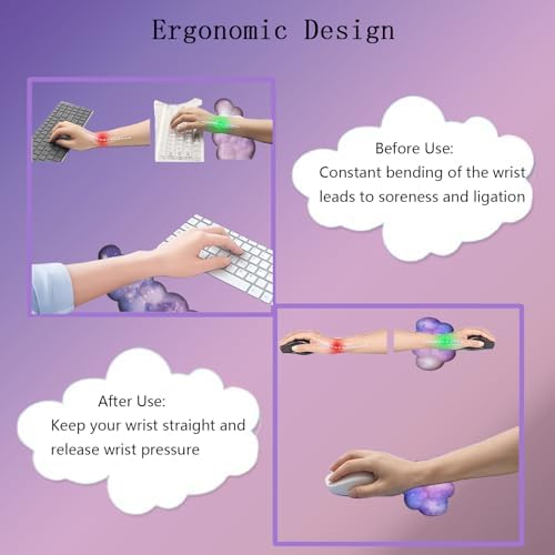 Cloud Wrist Rest Keyboard Purple Cloud Mouse Pad Set 4PCS Galaxy Large Desk Mat Ergonomic Space Wrist Pad Support Memory Foam Non-Slip Wrist Rest for Keyboard and Mouse Computer Gaming Home Office - Image 5