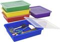 Storex Letter Size Flat Storage Tray – Organizer Bin with Non-Snap Lid for Classroom, Office and Home, Assorted Colors, 5-Pack (62534A05C) by Storex