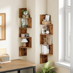 HOOBRO Corner Shelf Wall-Mounted, Set of 2 Floating Corner Shelves for Wall, 4-Tier Corner Bookshelves Floating Shelf for Wall Corner Shelves for Living Room Bedroom Bathroom Home Office Rustic Brown - Image 2