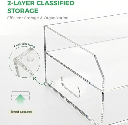Paper Tray Organizer for Desk, 2 Tier Acrylic Desk Organizers and Accessories, One-Piece Integrated A4 Paper Organizer with Handles, Crystal-Clear Letter Tray & Compact Office File Holder - Image 4