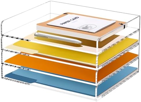 4-Tier Acrylic Stackable Letter Tray Paper Organizer Trays for Desk,Clear by SANRUI