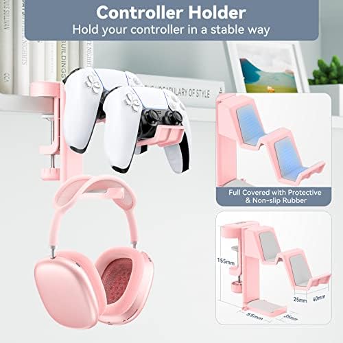 KDD Rotatable Headphone Hanger - 3 in 1 Under Desk Clamp Controller Stand Replaceable Cup Holder - Compatible with Universal Headset, Controller, Cup(Pink) - Image 5