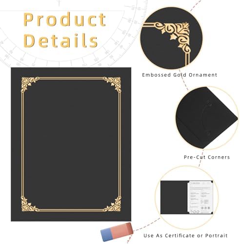 HAUTOCO 50 Pcs Certificate Holders, Black Diploma Folders Document Covers with Gold Foil Border for Letter Size 8.5x11 Cardstock, Award, Graduation - Image 3