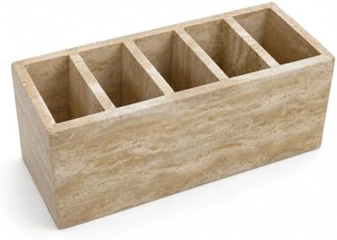 Travertine Desk Organizer, 5-Compartment Pen & Brush Holder by SIRIZEN-DIVING