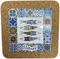 Portugal Azulejo Tiles, Ethnic Portugese Ceramic Tiles - Cork Trivets - Home & Wall Decorations (7.8 Inch - 20cm) (Portugal 4 Multi Sardine) by GOLDTON