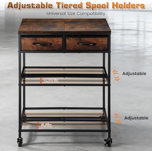 3D Printer Filament Storage Shelf with Drawers& Wheels, Heavy Duty 2-Tier 3D Printer Filament Metal Stand with Storage, Adjustable Filaments Organzied Rack for Workshop Studio Office, 4 Leveling Feet - Image 6