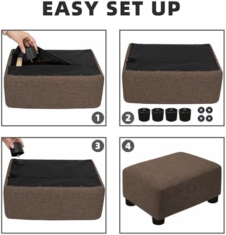 CAROLMADE Small Foot Stool Ottoman Footstool with Legs Under Desk Footrest for Living Room Bedroom and Office,Linen-Brown - Image 7