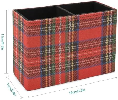 PU Leather Multi-Compartment Pen Holder Desktop Organizer Pencil Cup Storage Caddy for Office Home Supplies Blue Stewart Plaid Colorful Tartan Black Bright British - Image 2