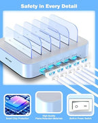 MSTJRY Charging Station for Multiple Devices : 5 Port Multi USB-A Charger Stations Multi-Device Organizer Charging Dock Designed for iPhone iPad Cell Phone Tablets (7 Short Cables Included), Blue - Image 2