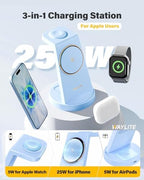 3 in 1 Fast Charging Station for iPhone, 25W Wireless Magnetic Phone Charger for iPhone 17 16e 16 15 14 13 12 Serise, Watch Charger Stand, Wireless Charging Station for AirPods 4 3 Pro, Blue - Image 2