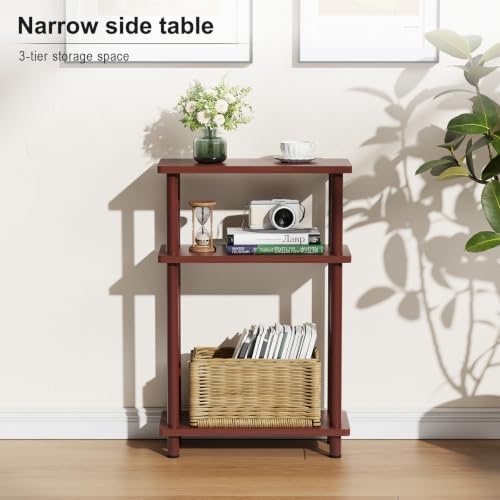Apicizon Small Narrow Side Table, 3-Tier Skinny End Table, Dark Brown - Image 2