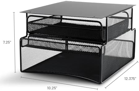 Safco 3244BL Onyx Mesh Deluxe Under Desk Hanging File & Paper Organizer, Black, Steel Construction, 2 Compartments, Tabletop or Desktop. Perfect for Home, Office & Classrooms, Black - Image 3