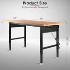 60” Heavy Duty Workbench, 2000 LBS Load Capacity Rubber Wood Work Table with Power Outlets, Pegboard, Work Bench for Garage, Office, Home, Workshop, Commercial - Image 2