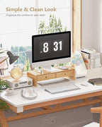Ufine Bamboo Monitor Stand with 2 Drawers & Keyboard Storage - Image 2