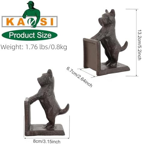 Horse Decorative Bookend Vintage Cast Iron Decor Heavy Book Ends Door Stop Unique Horse Head Statues Home Decor, Ideal for Reading Room Living Library Office Shelf Desk Decor (Terrier) - Image 2