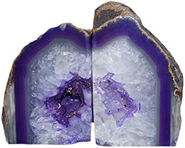 JIC Gem Dyed Purple Agate Geode Bookends Crystal Book Hold for Shelves - Image 4