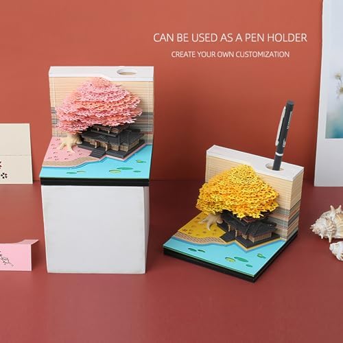 3D Memo Pad 260 Sheets Tree House Notepad with Light Kawaii Sticky Note Pad 3D Paper Carving Art Craftwork Desk Decoration Pen Holder DIY High-Grade Creative Gift,Pink - Image 3