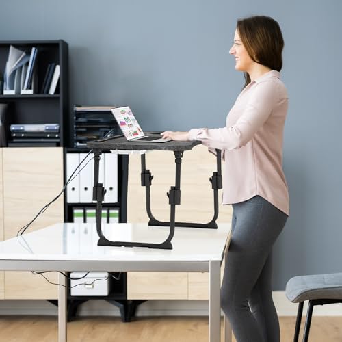 Lap Desk for Bed Adjustable Height, Foldable Bed Table with Storage Drawer, Tablet Slot & Cup Holder, Portable Laptop Stand for Bed & Sofa, Bed Desk for Adults & Kids, Deep Stone Color - Image 2
