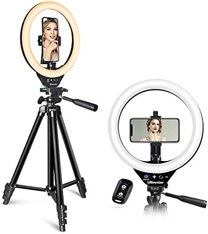 UBeesize 10.2" Ring Light with Overhead Phone Mount, LED Selfie Light with Stand and Phone Holder, Desk Light for iPhone, Desk Tripod for Video Recording, YouTube, TikTok, Live Stream, Cooking, Vlog by UBeesize