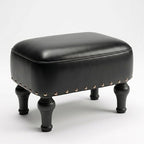 Cmishe Ottoman Leather Footrest,Vintage Footstool,Thickened Foam Upholstered Seat,Wooden Leg Foot Rest,Under Desk Shoe Bench Small Bench for Living Room Dining Room(Black) by Cmishe