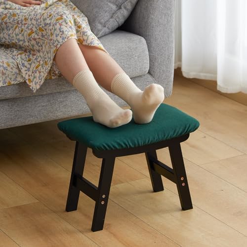 Foot Stool Ottoman Foot Rest Under Desk,Small Stool for Living Room, Bedroom and Kitchen (Black Legs - Green Stool Surface) by Furshus