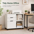 Simple Deluxe 3 Drawer Rolling File Cabinet, Wood Printer Stand with Adjustable Shelf for Home Office Study Organizatiom, White - Image 6