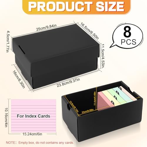 8Pack 4x6 Index Card Box, Index Card Holder 10000+ Cards, Flash Card Holder Index Card Case 4x6 Note Card Organizer File Box Black Index Card Storage Box for 4''x6'' Notecard Flashcard Recipe Card - Image 2