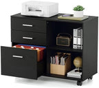 VINGLI 3 Drawer Wood Lateral File Cabinet with Adjustable Shelves & Locking Wheels, Printer Stand with Drawers for Letter Size Files, Sturdy Black File Cabinets for Home Office, Study & Business - Image 3