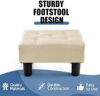 BRIAN & DANY Small Foot Stool, Linen Foot Stools with Legs, Stable Small Footstool for Living Room, Beige - Image 4