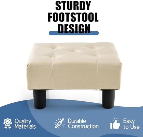 BRIAN & DANY Small Foot Stool, Linen Foot Stools with Legs, Stable Small Footstool for Living Room, Beige - Image 4