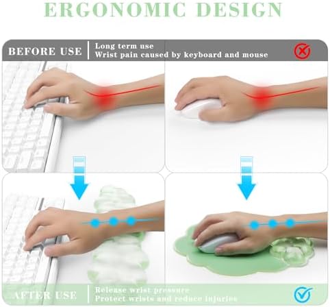 Gel Cloud Keyboard and Mouse Wrist Rest, Cute Wrist Support and Arm Support Rest for Typing Pain Relief，Suitable for Office/Computer/Laptop/Gaming Set-Green - Image 2