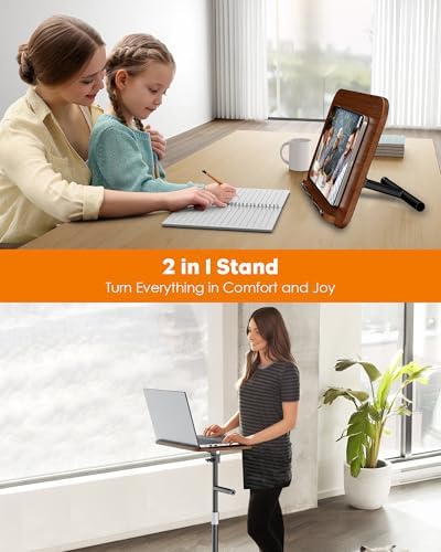 aboutool 2 in 1 Dual-use Floor Book Stand & Desktop Book Stand,Height Adjustable from 33-63in, Adjustable Book Holder with Elastic Page Clips for Music Scores, Recipe, Tablet, Laptop - Image 4