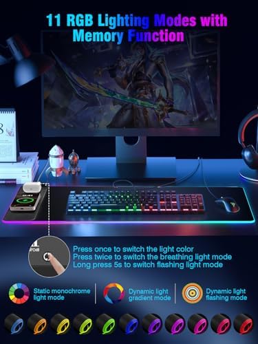 Mouse Pad with Magnetic Wireless Charging, Large Desk Pad Protector, RGB Black Desk Mat with 15W Fast Charger, Non-Slip Waterproof Mousepad for Office Home Gaming - Image 4