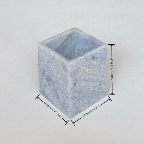 Natural Marble Stone Square Storage Container Empty Vessel Holder Cup for Candle/Pens/Sundries items (Blue Crystal Marble) - Image 2