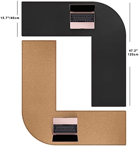 MAIDERN (47” + 47”) x 15.7” L Shaped Corner Desk Mat, Cork & Leather Reversible Desk Pad for Gaming Computer Office Home (Black) - Image 2