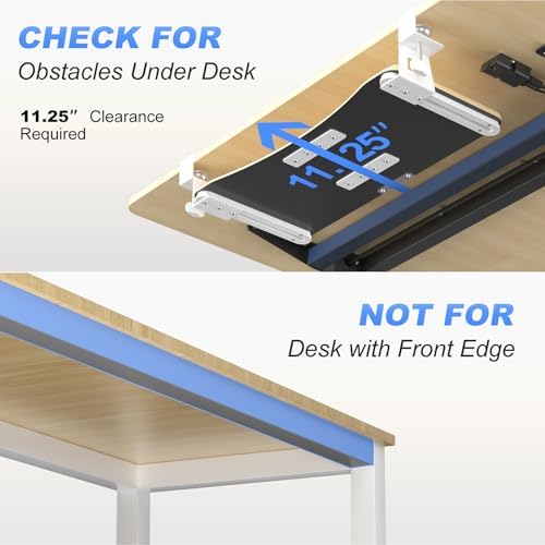 suptek Keyboard Tray Under Desk Pull Out with C Clamp Mount, Computer Keyboard & Mouse Tray, 25.6 (30 Including Clamps) x 11.8 inch Slide-Out Platform Computer Drawer for Typing, Light Wood, DSF1QM - Image 3