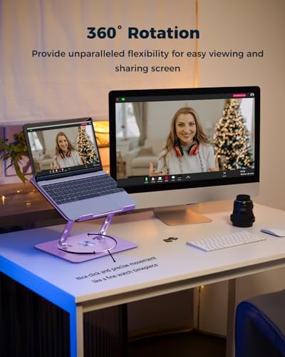 Aoviho 360° Rotating Laptop Stand for Desk | Adjustable, Foldable, Portable Aluminum Ergonomic Riser | Compatible with MacBook, Dell, HP & All Laptops 10-16 inch | Purple - Image 2