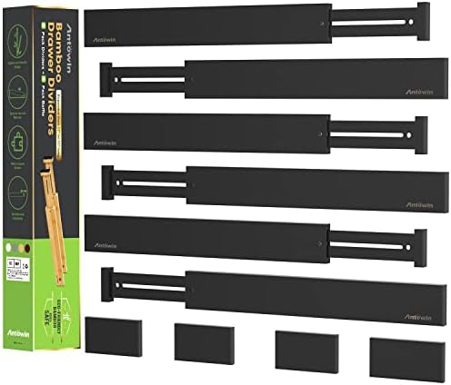 ANTOWIN 6Pcs Expandable Bamboo Drawer Dividers, Fits 17.6-21.6" Drawers by ANTOWIN