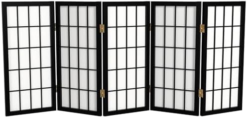2 ft. Short Desktop Window Pane Shoji Screen - Black - 5 Panels by RedLantern