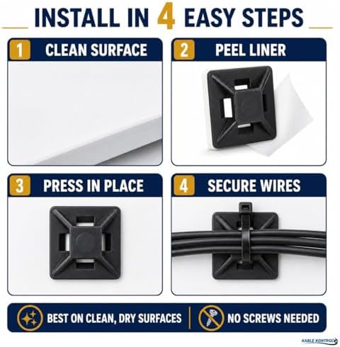 Kable Kontrol Zip Tie Mounts, 1/2” Black, 32000 Pcs Adhesive Backed - Image 5