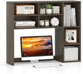 GOFLAME 7 Cubes Desktop Bookshelf, 37” Desk Organizer Shelf with 3 Adjustable Shelves, 3-Tier Wood Countertop Display Rack, Multipurpose Tabletop Desk Hutch for Dorm, Home Office, Gray by GOFLAME